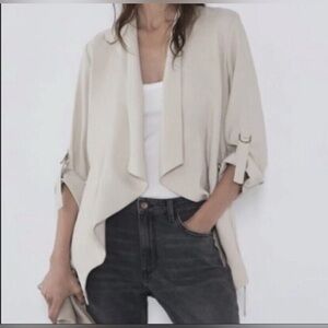 Zara Lightweight Cinch Waist Quarter Sleeve Waterfall Open Front Jacket -Size XS